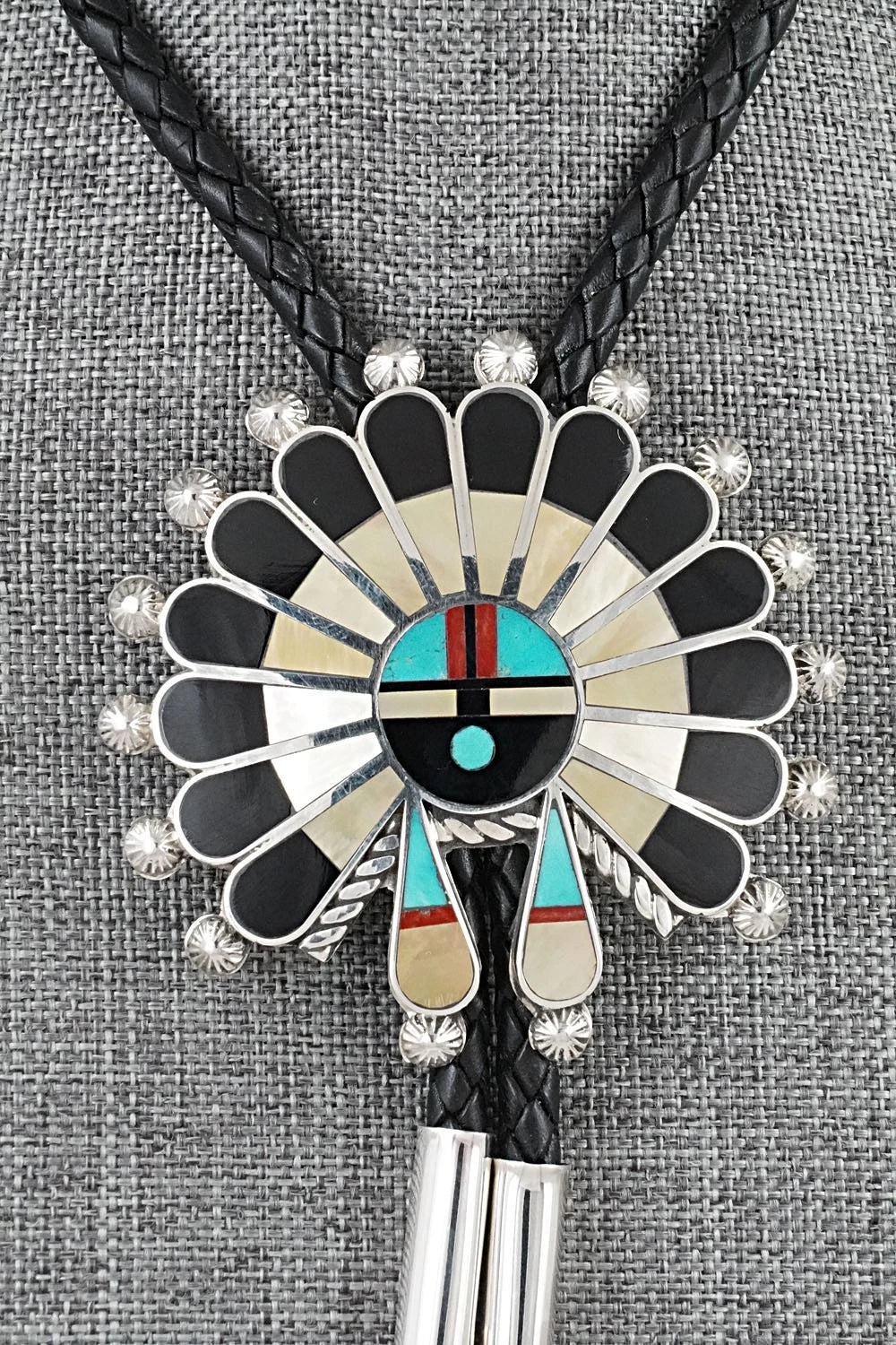 Multi-Stone & Sterling Silver Inlay Bolo Tie - April Unkestine