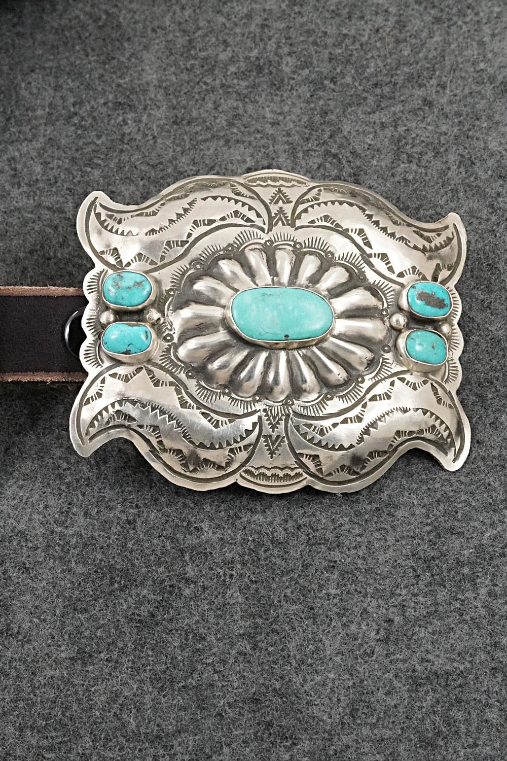Turquoise, Sterling Silver & Leather Concho Belt - Marilyn Ramone