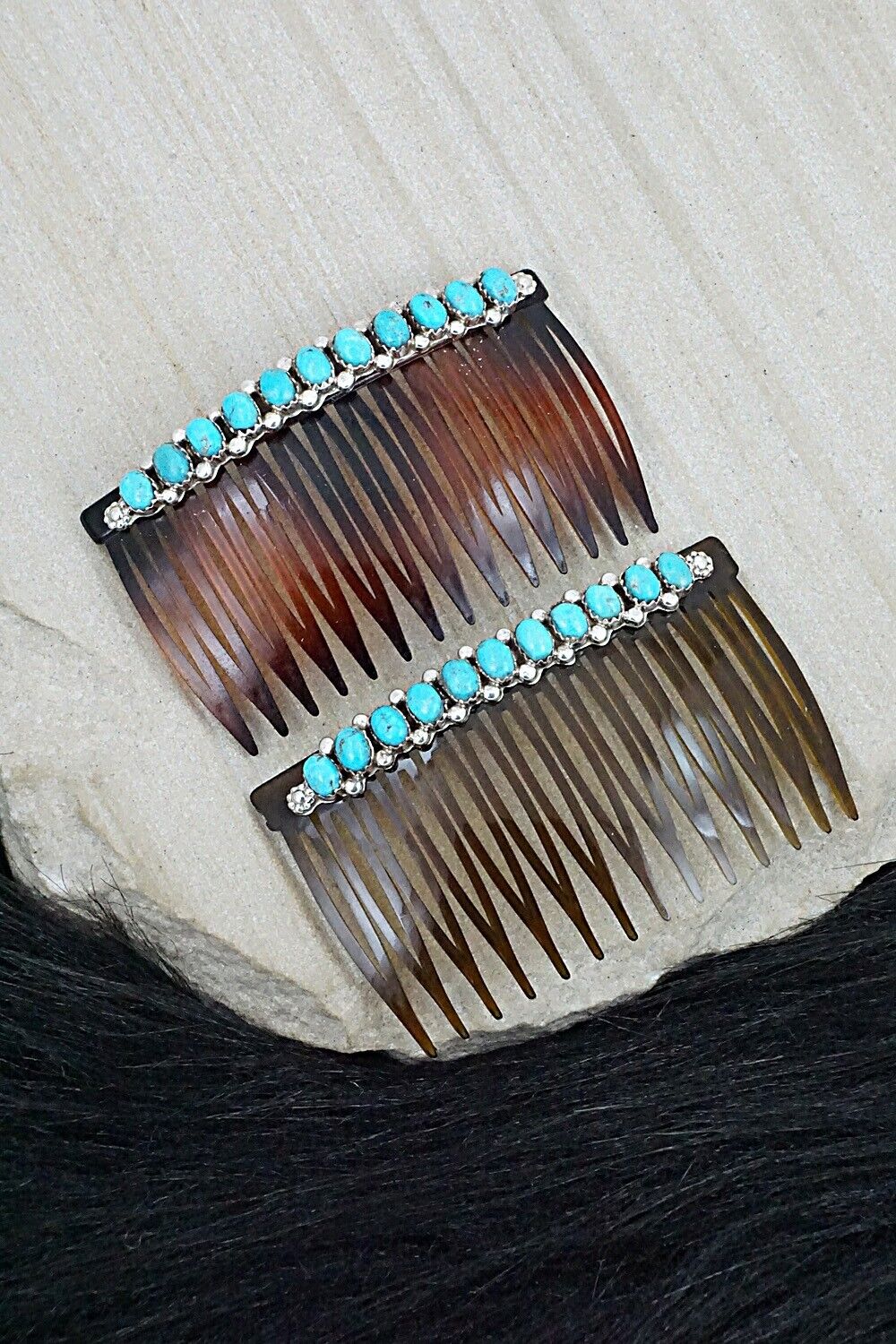 Turquoise & Sterling Silver Hair Combs - Martin Muskett