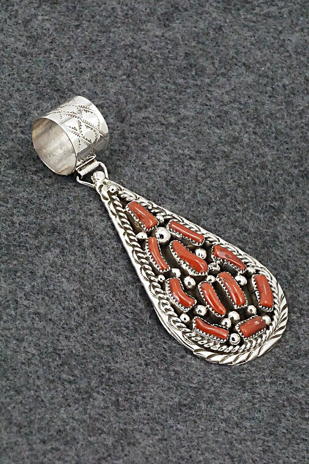 Coral & Sterling Silver Pendant - Darlene Begay