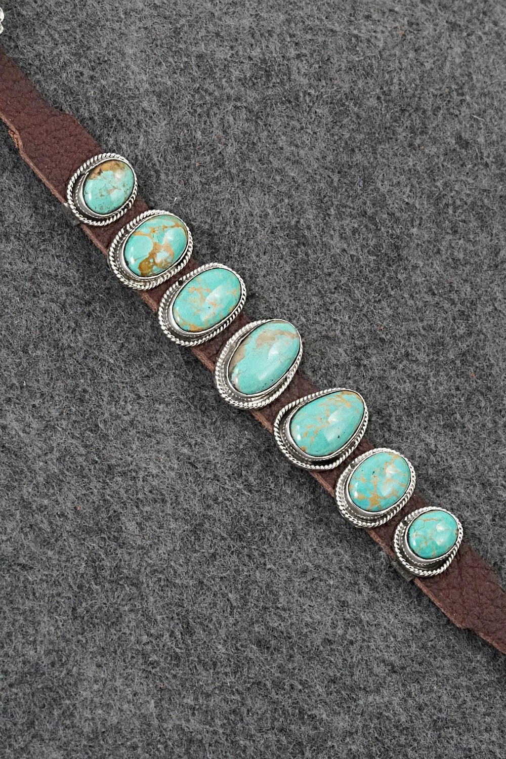 Turquoise, Sterling Silver & Leather Bracelet - Marlene Ramone