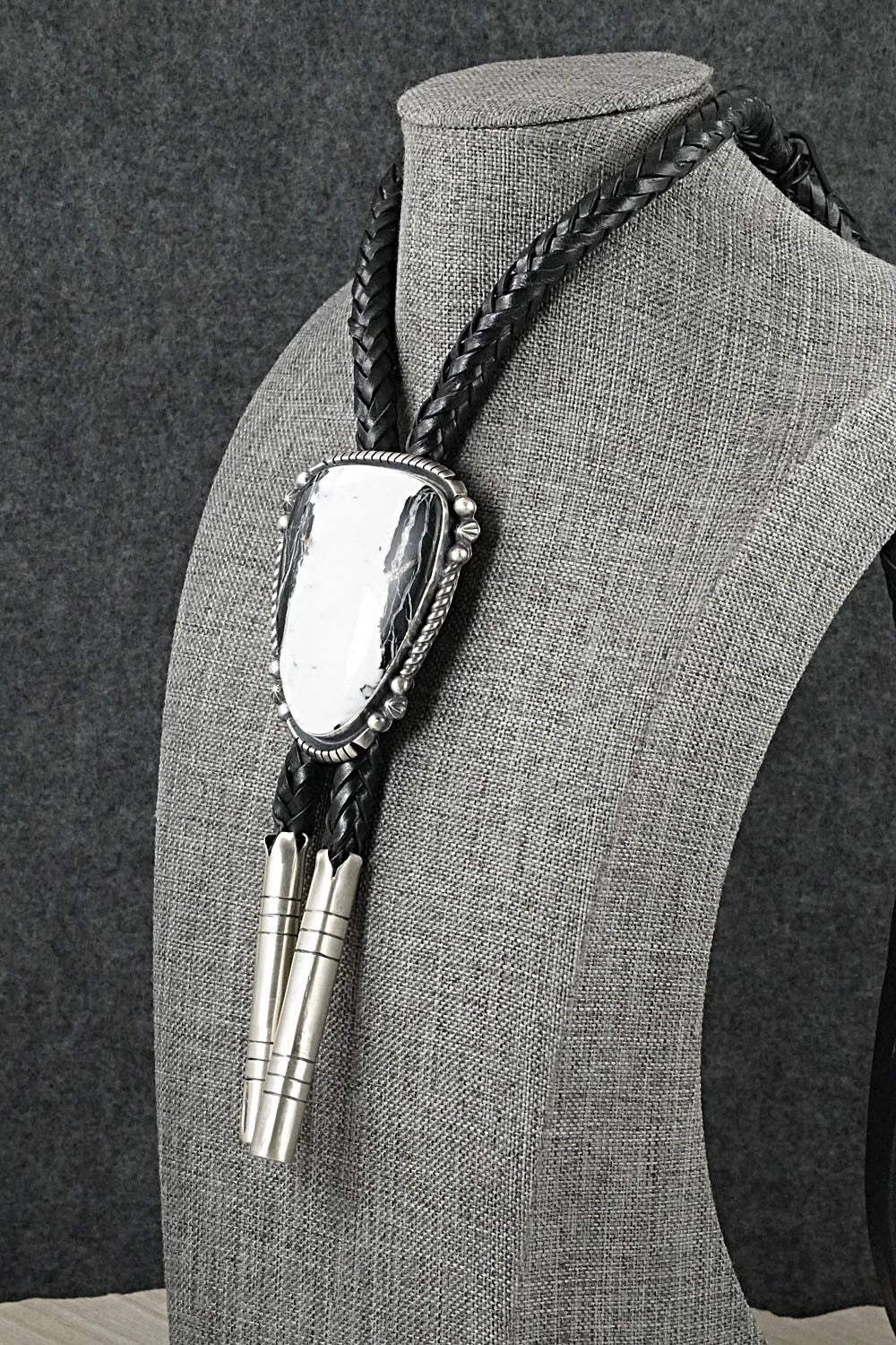 White Buffalo & Sterling Silver Bolo Tie - Bob Becenti