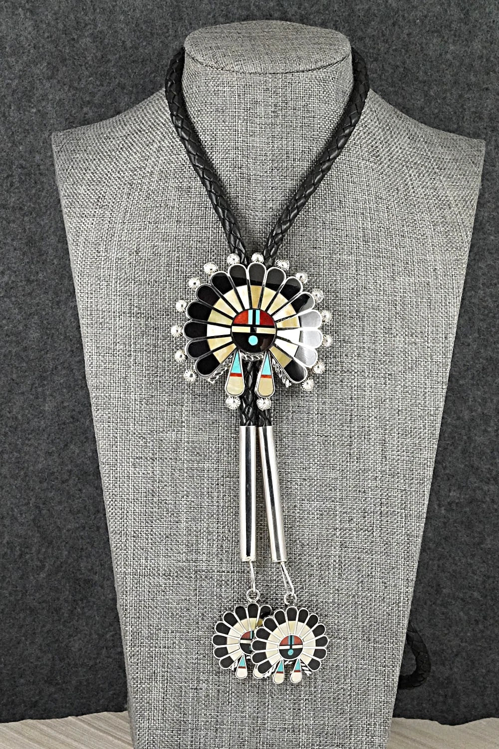 Multi-Stone & Sterling Silver Inlay Bolo Tie - April Unkestine