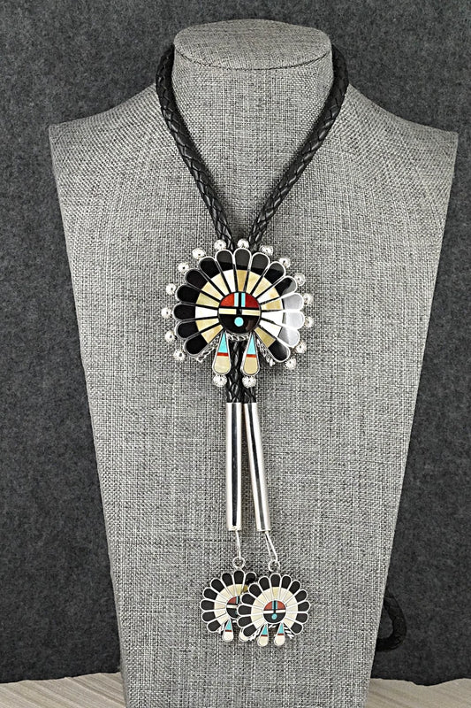 Multi-Stone & Sterling Silver Inlay Bolo Tie - April Unkestine