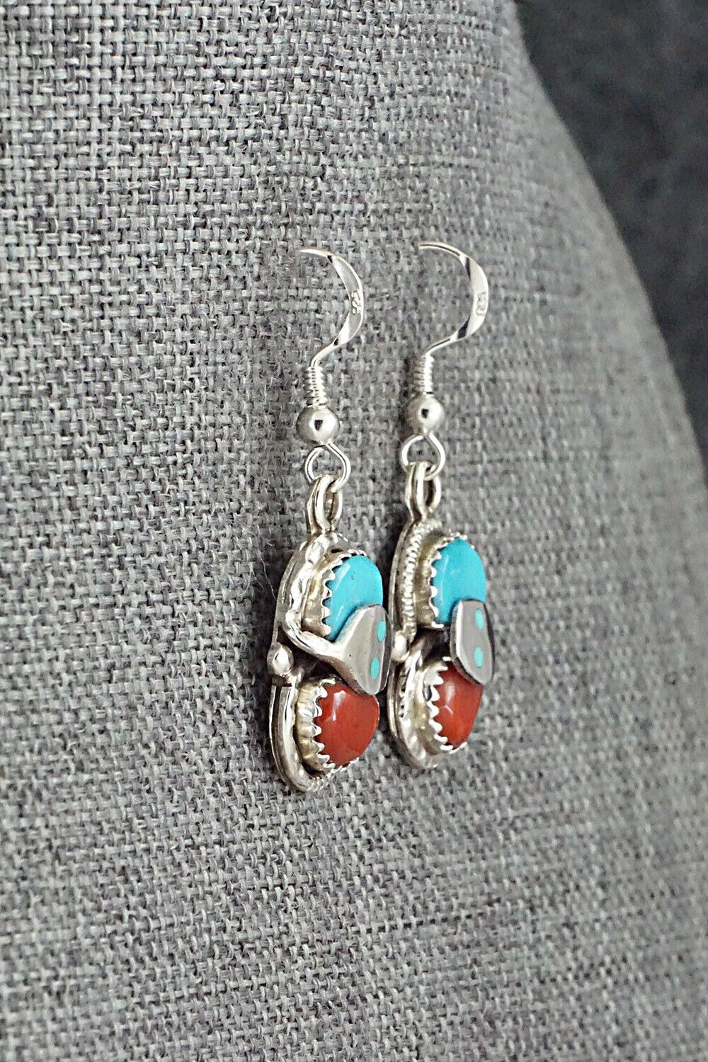 Turquoise, Coral & Sterling Silver Earrings - Joy Calavaza