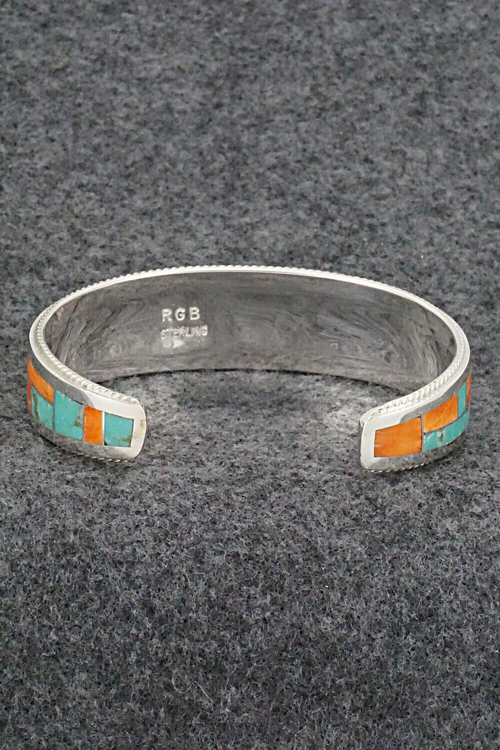 Turquoise, Spiny Oyster & Sterling Silver Inlay Bracelet - Glendora Booqua