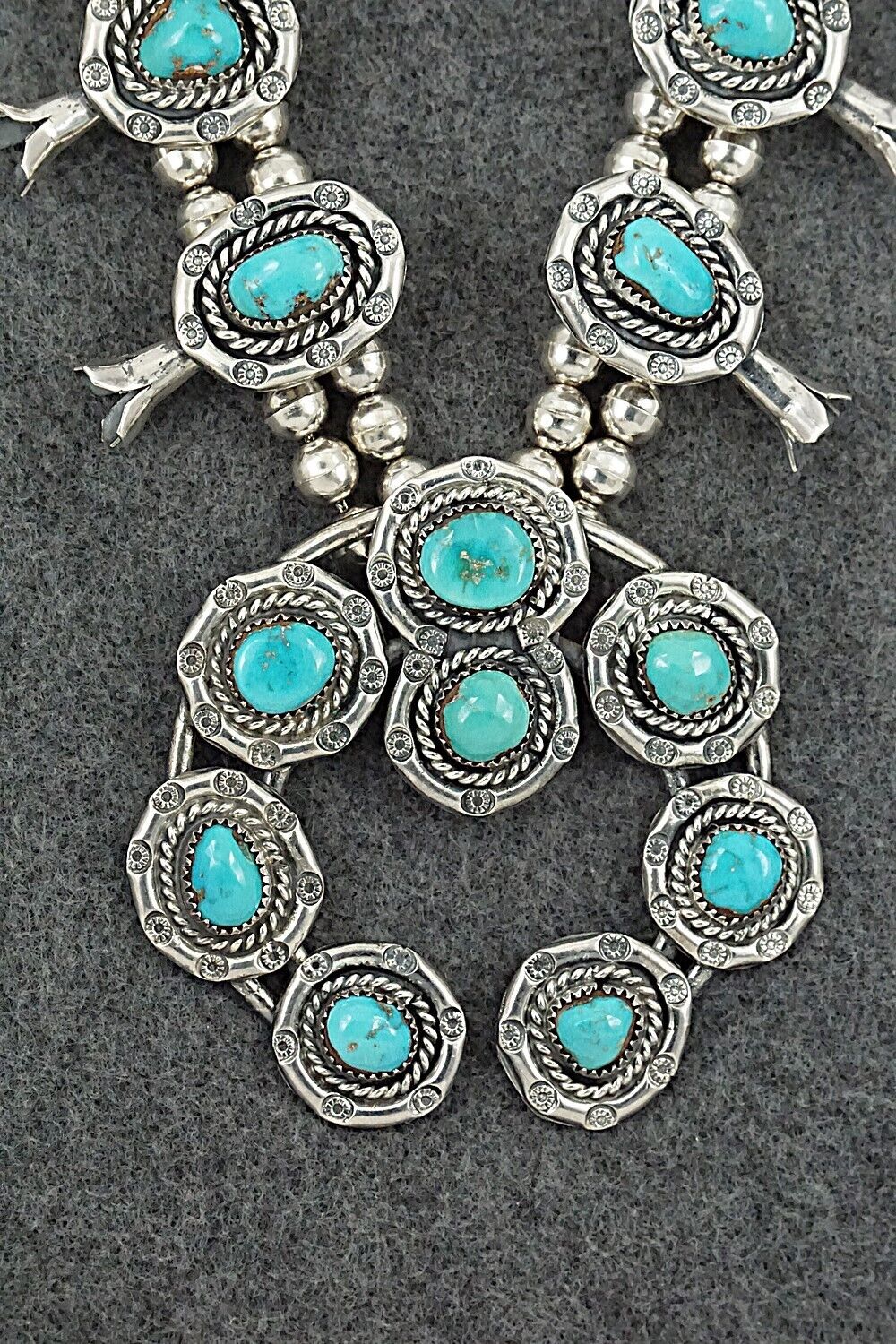 Vintage Turquoise & Sterling Silver Squash Blossom Necklace - Benjamin Haley