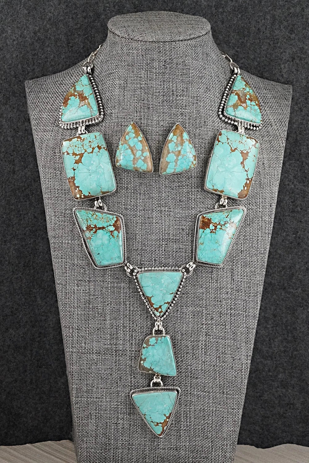 Turquoise & Sterling Silver Necklace and Earrings Set - Darrin Livingston