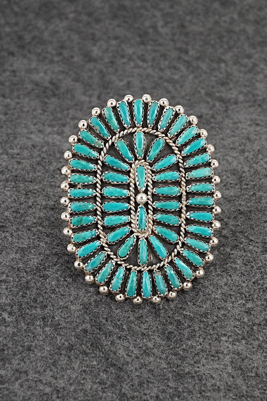 Turquoise & Sterling Silver Ring - Philena Byjoe - Size 8, Adj.
