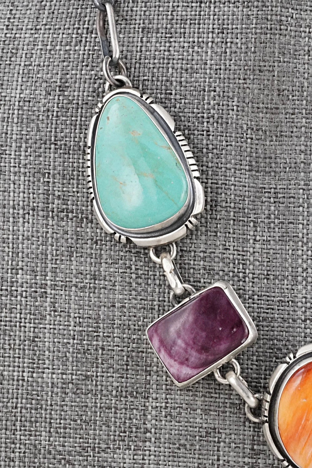 Turquoise, Spiny Oyster & Sterling Silver Necklace - Thomas Francisco