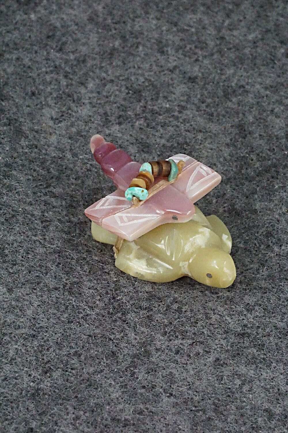Turtle with Dragonfly Zuni Fetish Carving - Daisy Rose Leonard