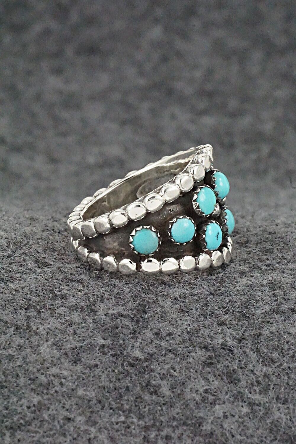 Turquoise & Sterling Silver Ring - Kenny Lonjose - Size 7.5