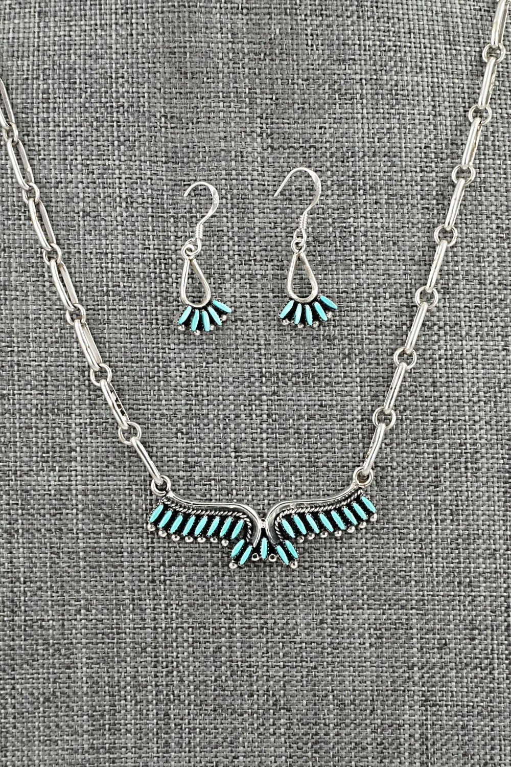 Turquoise & Sterling Silver Necklace and Earrings Set - Mildred Ukestine