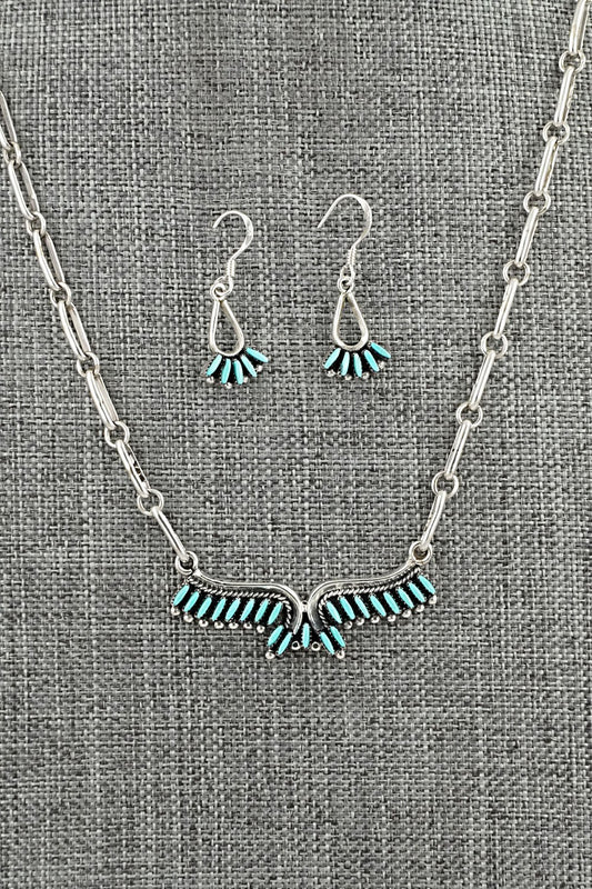Turquoise & Sterling Silver Necklace and Earrings Set - Mildred Ukestine