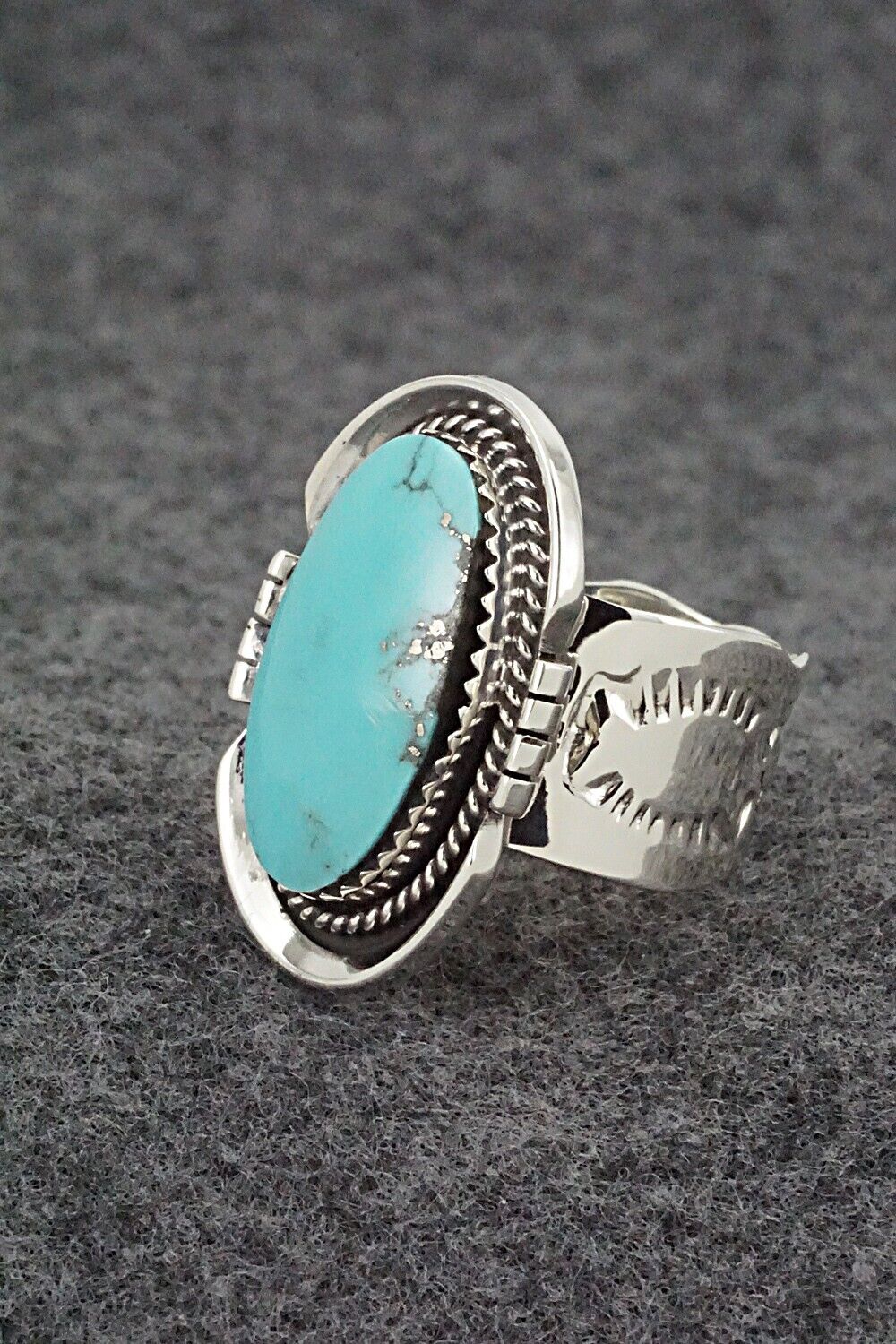 Turquoise & Sterling Silver Ring - Sheena Jack - Size 7.5