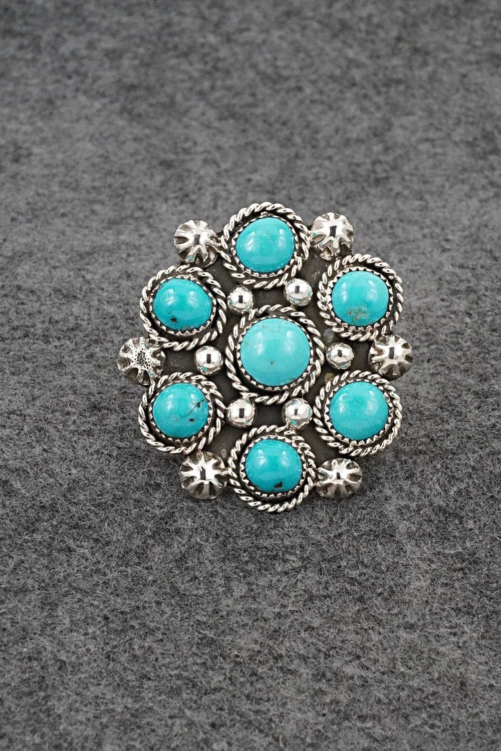 Turquoise & Sterling Silver Ring - Darius Arviso - Size 8, Adj.