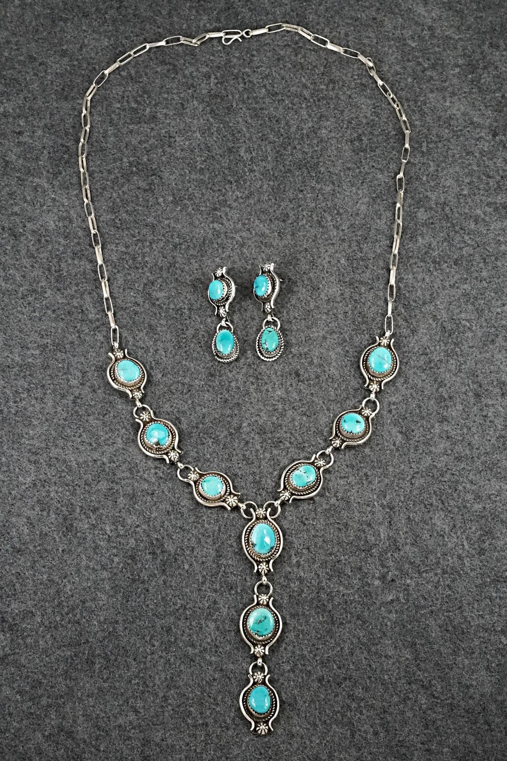 Turquoise & Sterling Silver Necklace and Earrings Set - Phil Nez