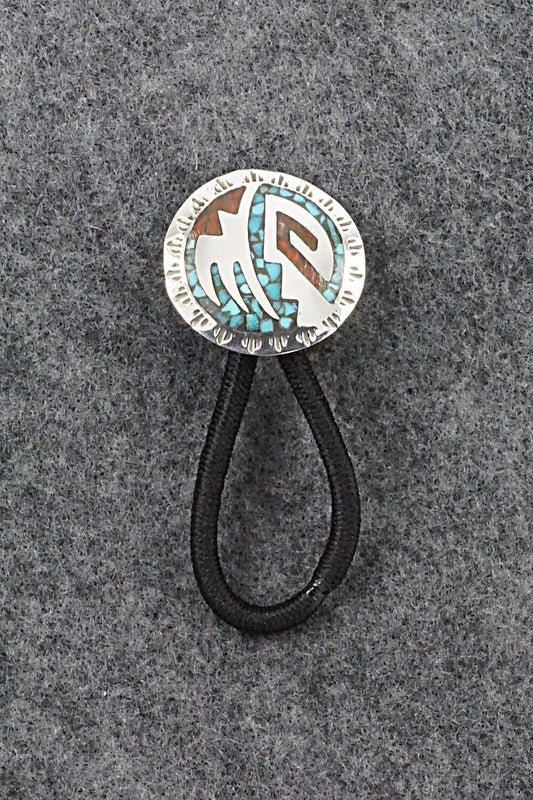 Turquoise, Coral & Sterling Silver Hair Tie - Joleen Yazzie