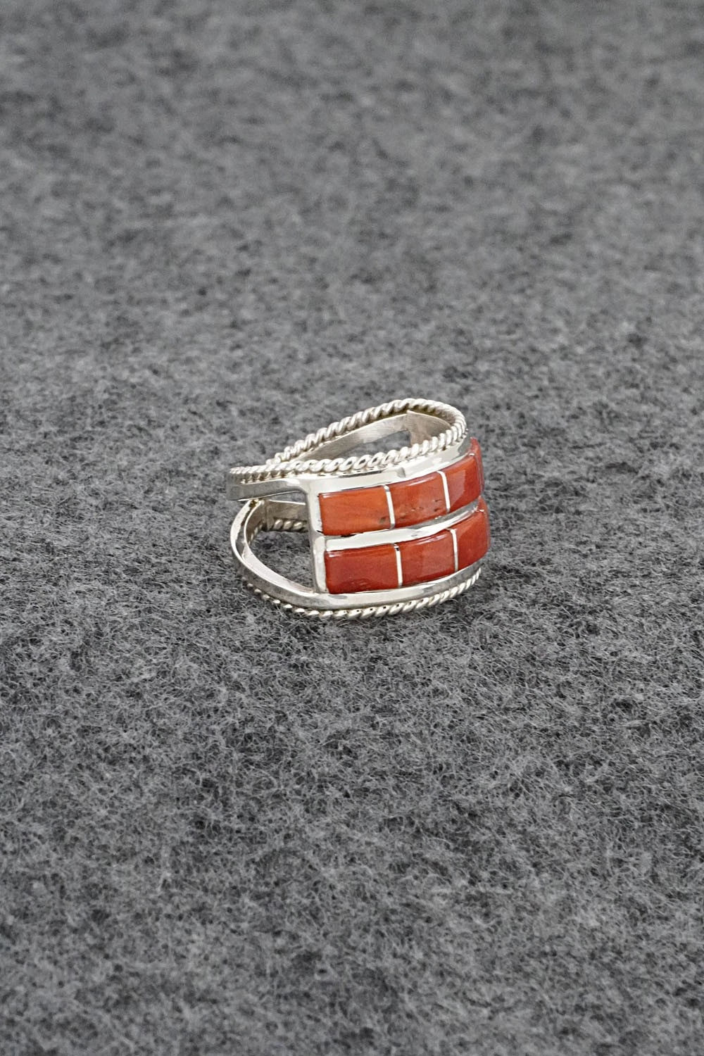 Coral and Sterling Silver Ring - Bruce Johnson - Size 6