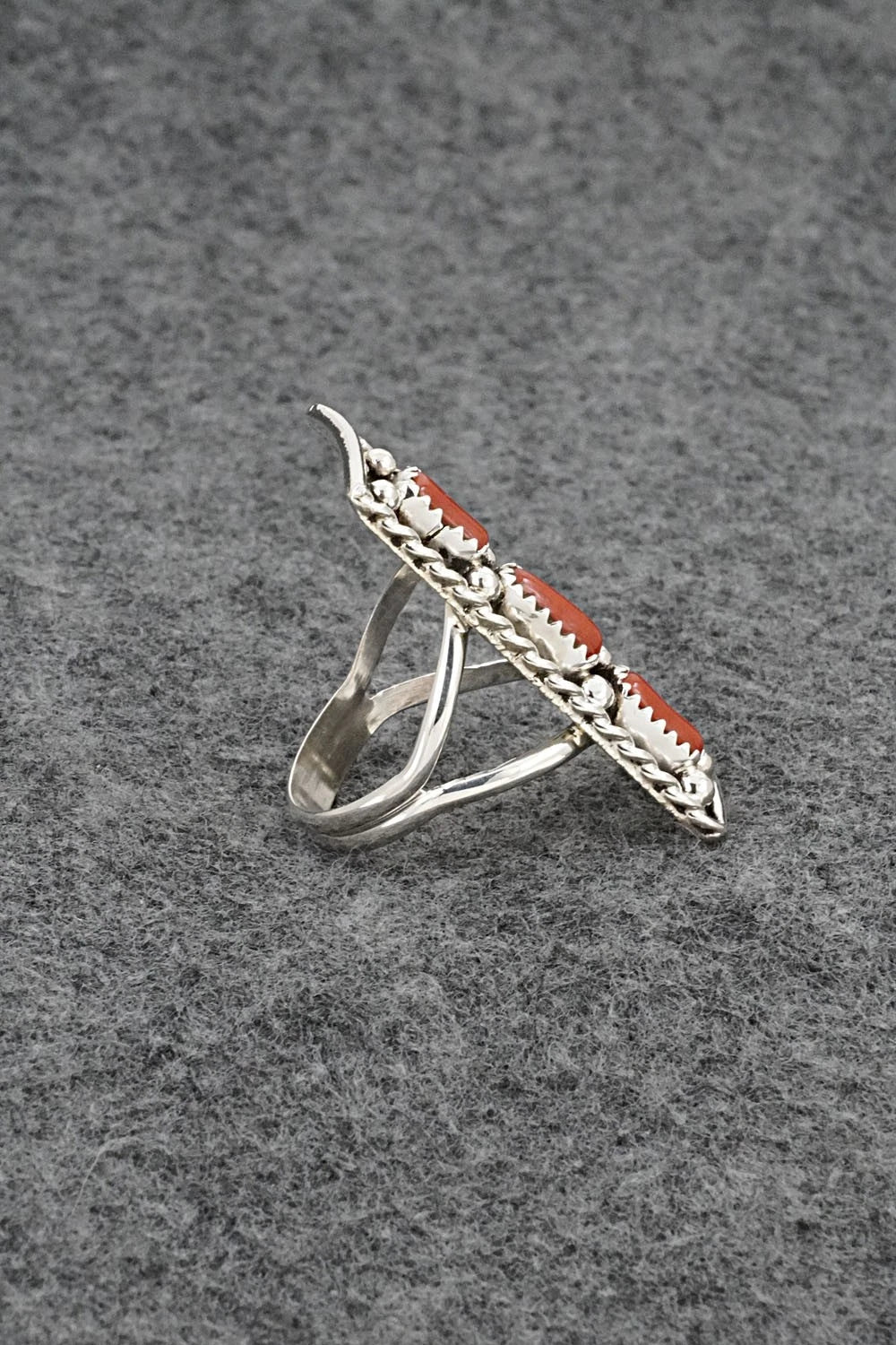 Coral & Sterling Silver Ring - Ronnie Spencer - Size 8.5