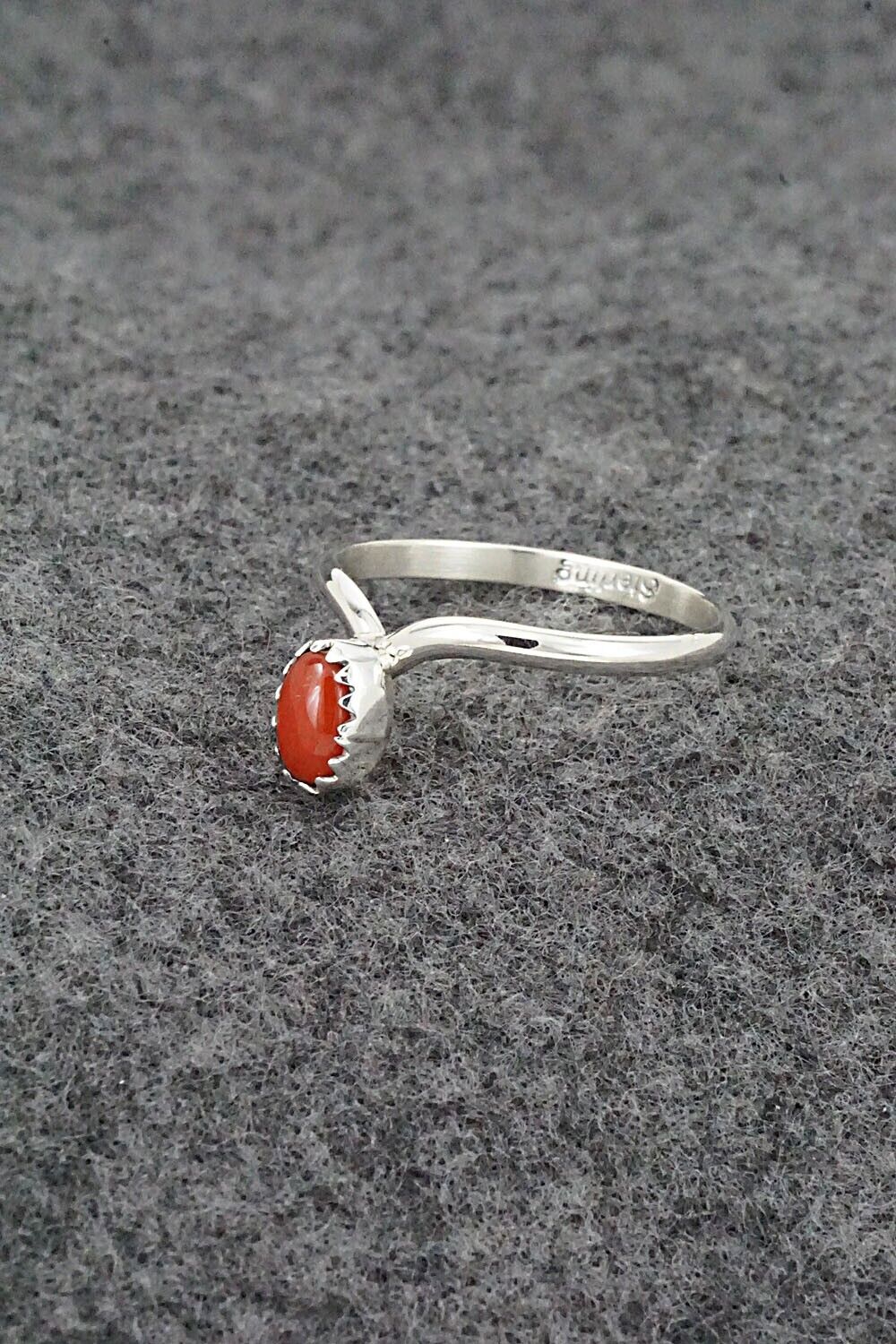 Coral & Sterling Silver Ring - Hiram Largo - Size 8.5