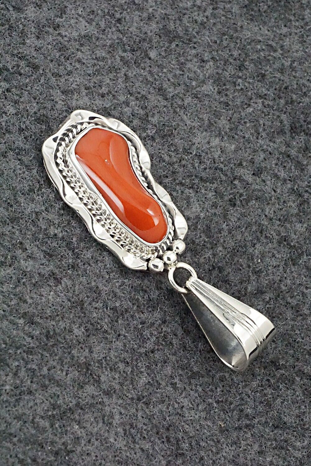 Coral & Sterling Silver Pendant - Samuel Yellowhair