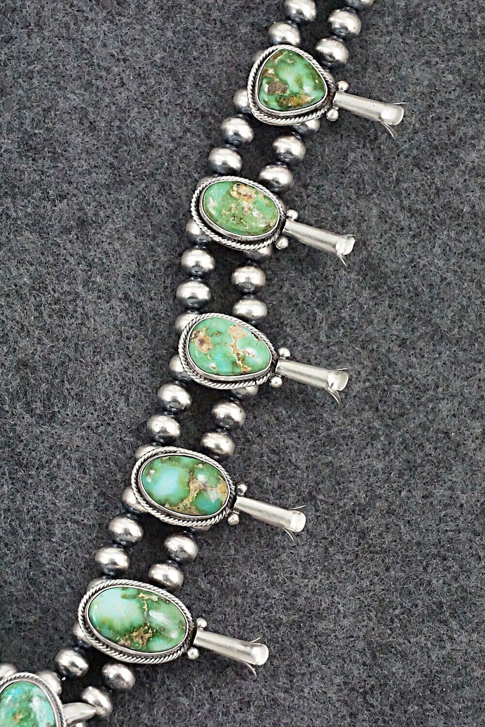 Turquoise & Sterling Silver Squash Blossom Necklace - Tom Lewis