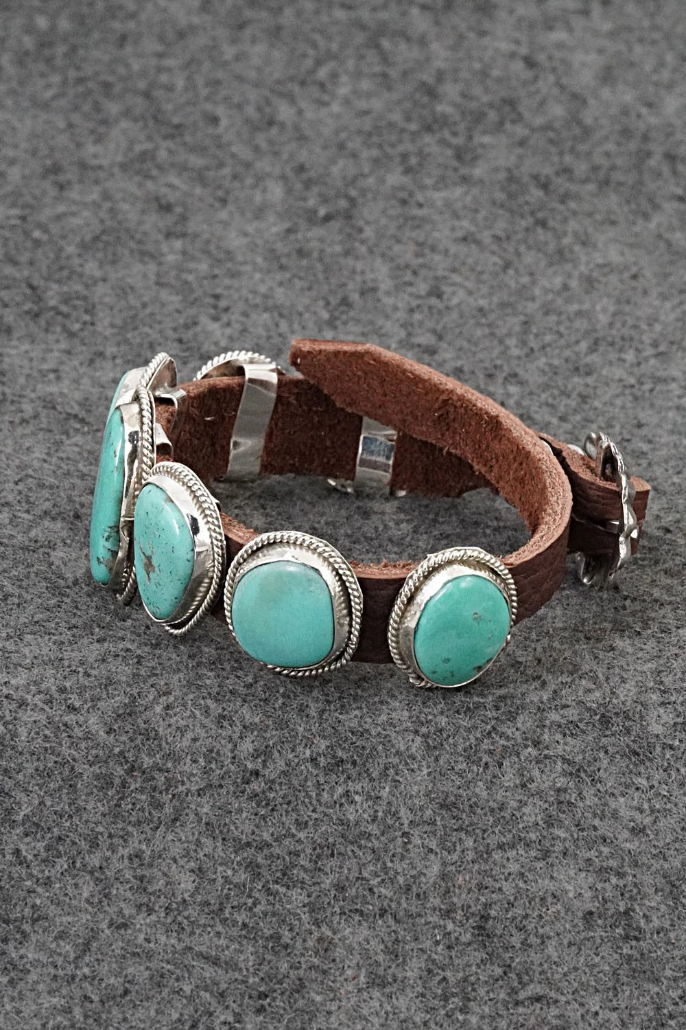 Turquoise, Sterling Silver & Leather Bracelet - Rosita Charlie