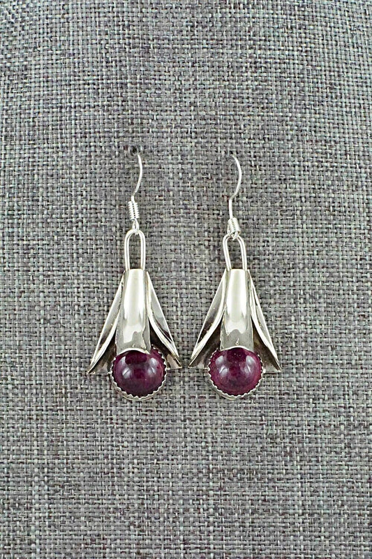 Spiny Oyster & Sterling Silver Earrings - Louise Yazzie