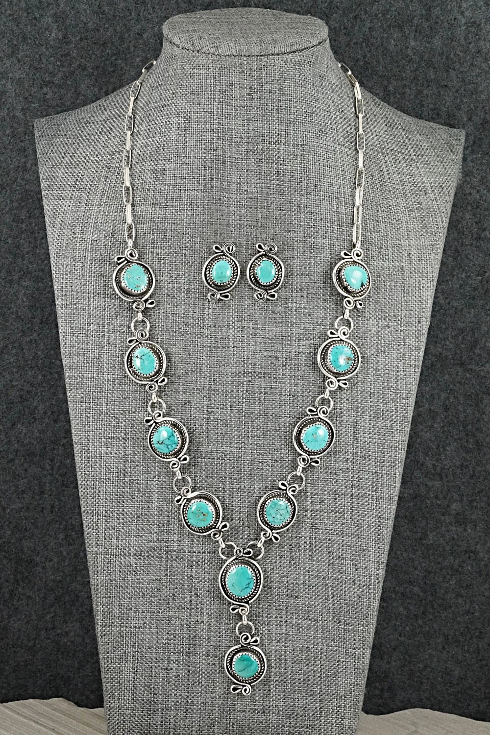 Turquoise & Sterling Silver Necklace and Earrings Set - Phil Nez