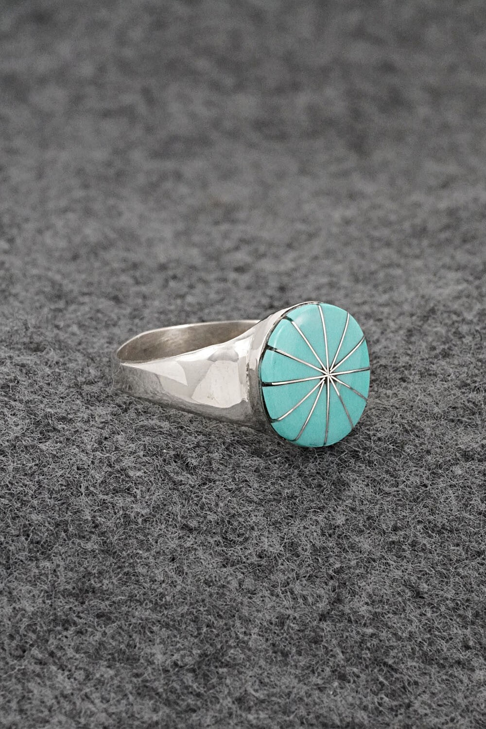 Turquoise & Sterling Silver Inlay Ring - Johnson Laweka - Size 9.5