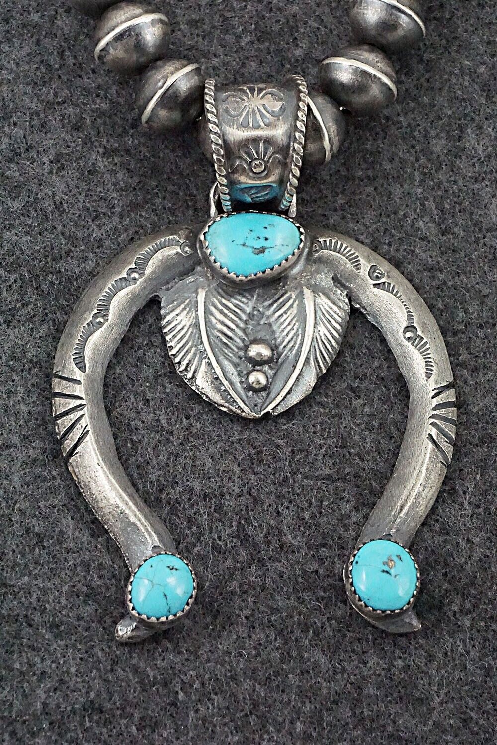 Turquoise & Sterling Silver Navajo Pearl Necklace 26" - Gilbert Martin