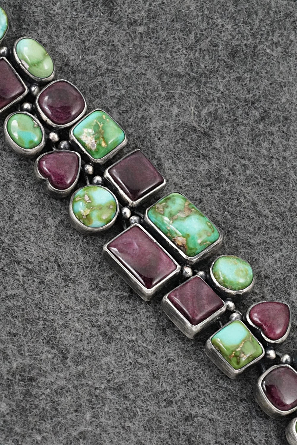 Turquoise, Spiny Oyster & Sterling Silver Link Bracelet - Loretta Delgarito