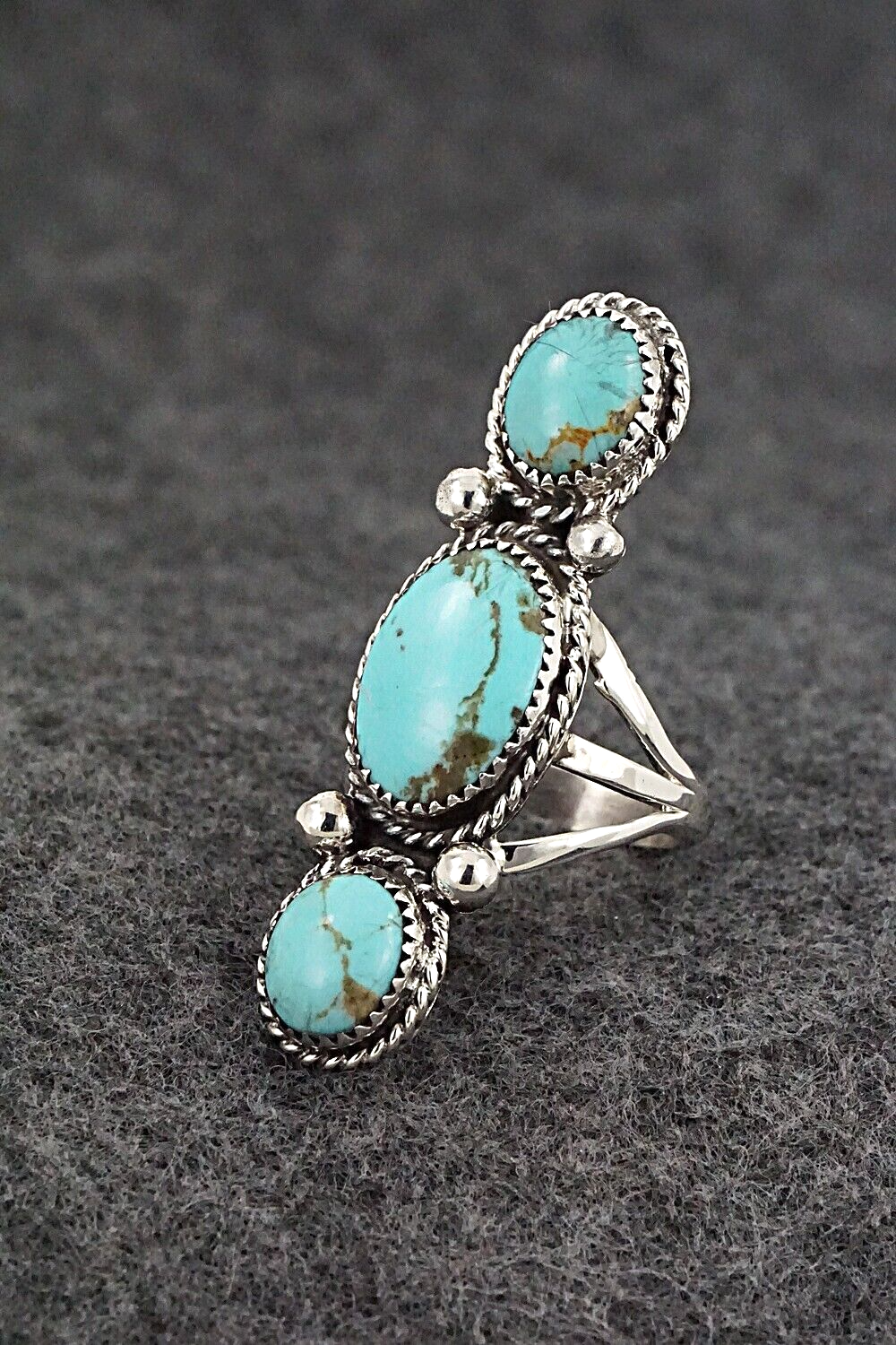 Turquoise & Sterling Silver Ring - Ernest Hawthorne - Size 7.5