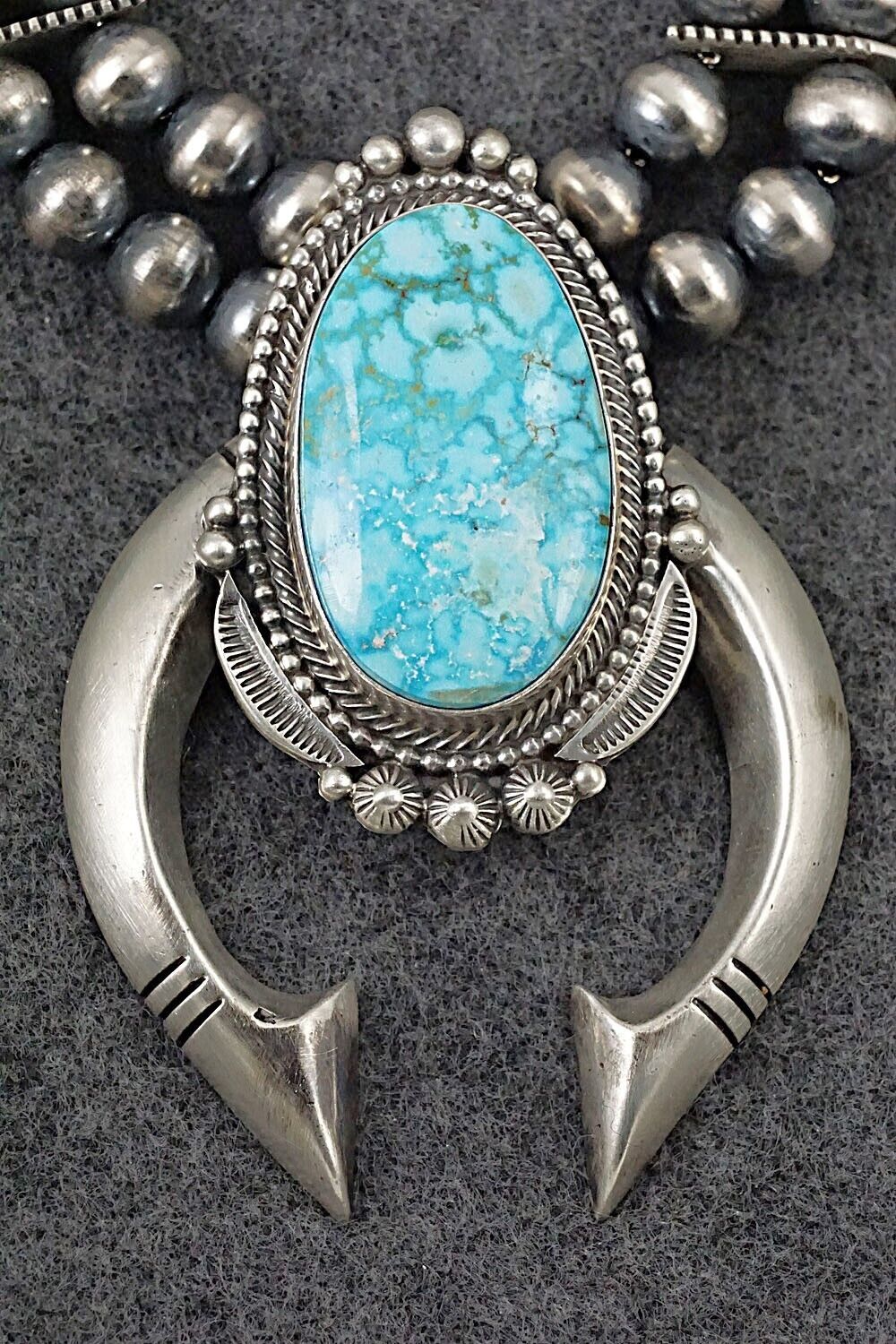 Turquoise & Sterling Silver Squash Blossom and Earrings Set - Tom Lewis