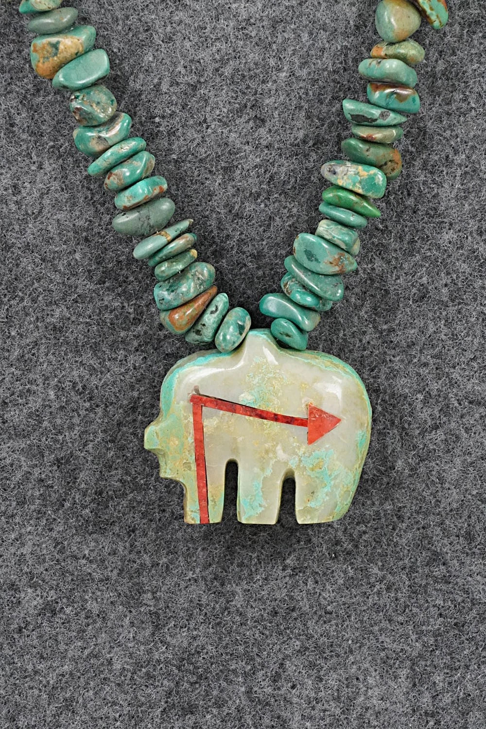 Turquoise Zuni Fetish Carving & Sterling Silver Necklace - Bernard Laiwakete