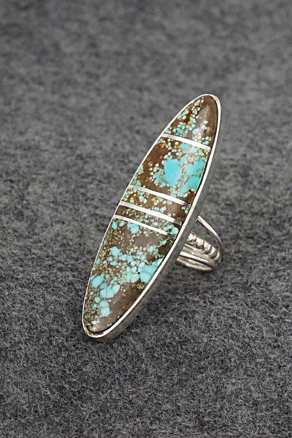 Turquoise & Sterling Silver Inlay Ring - Harold Smith - Size 7.75