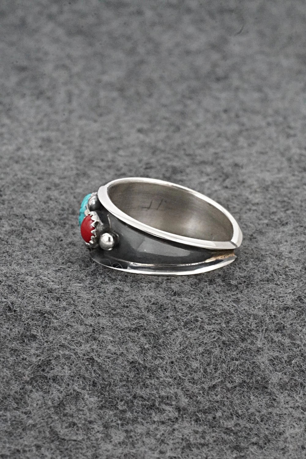 Turquoise, Coral & Sterling Silver Ring - Paul Largo - Size 11