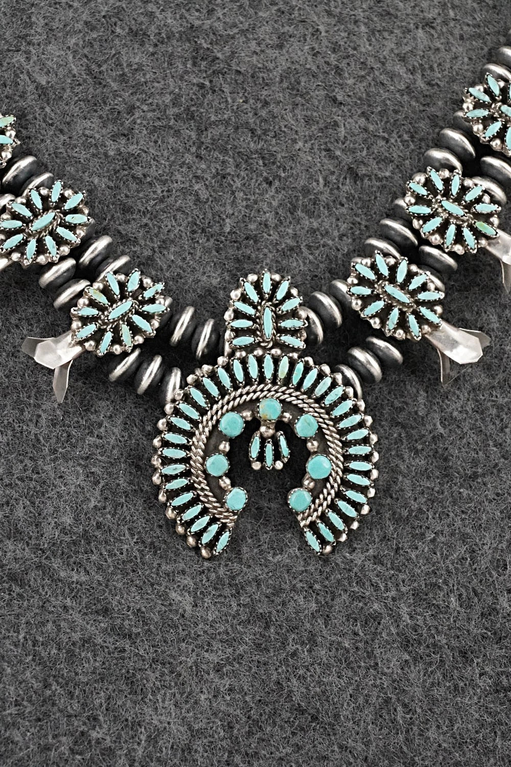 Turquoise & Sterling Silver Mini Squash Blossom Set - Lorena Peina