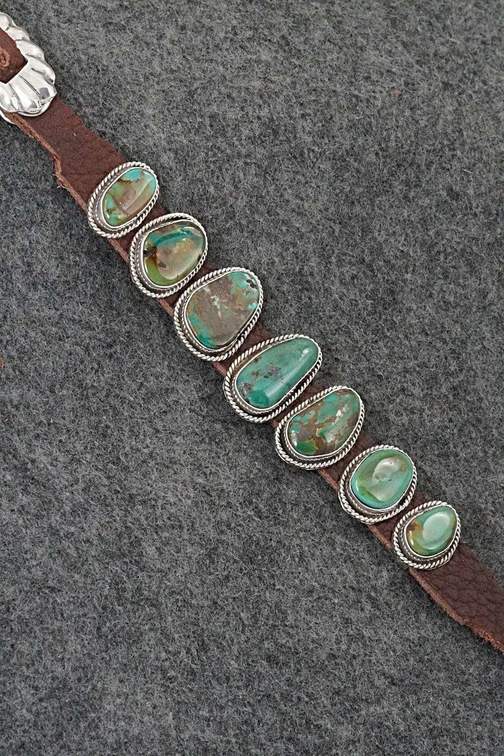 Turquoise, Sterling Silver & Leather Bracelet - Marlene Ramone