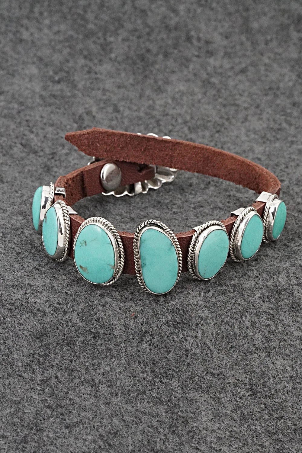Turquoise, Sterling Silver & Leather Bracelet - Bonnie Willie