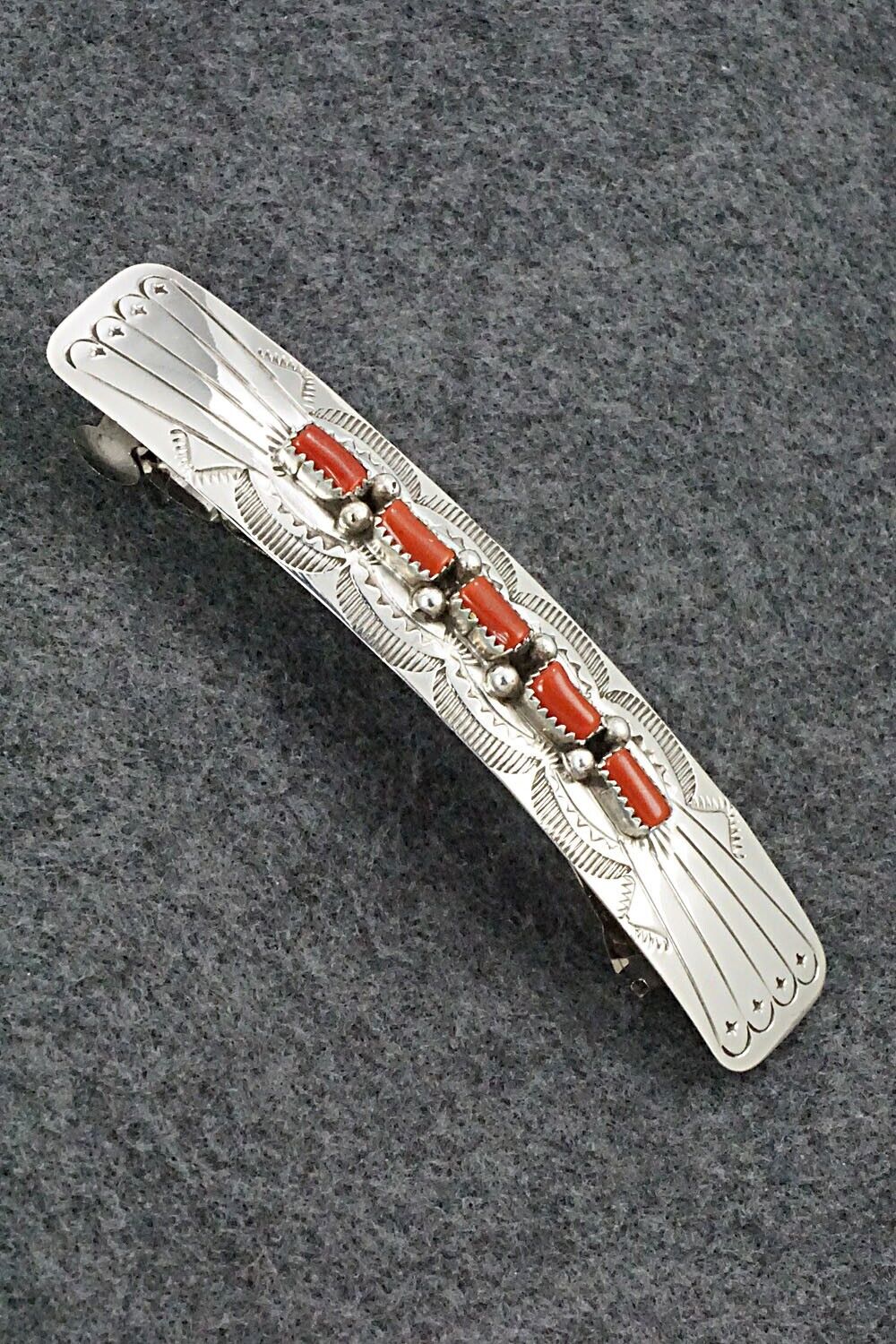 Coral & Sterling Silver Hair Barrette - Jolene Begay