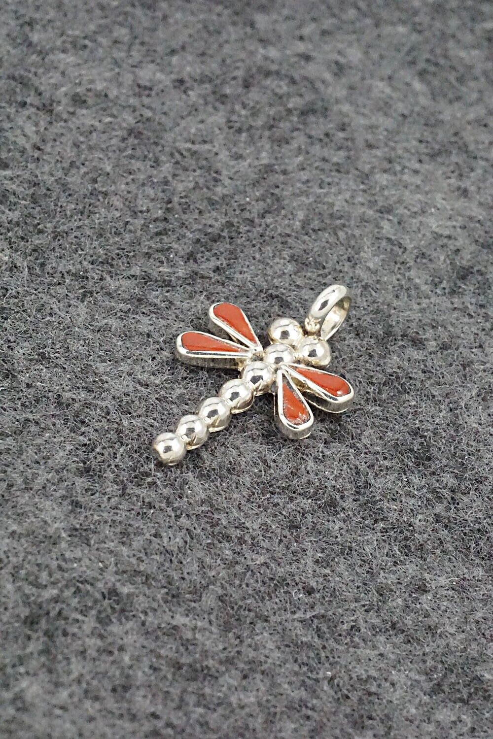 Coral & Sterling Silver Pendant - Erlene Edaakie