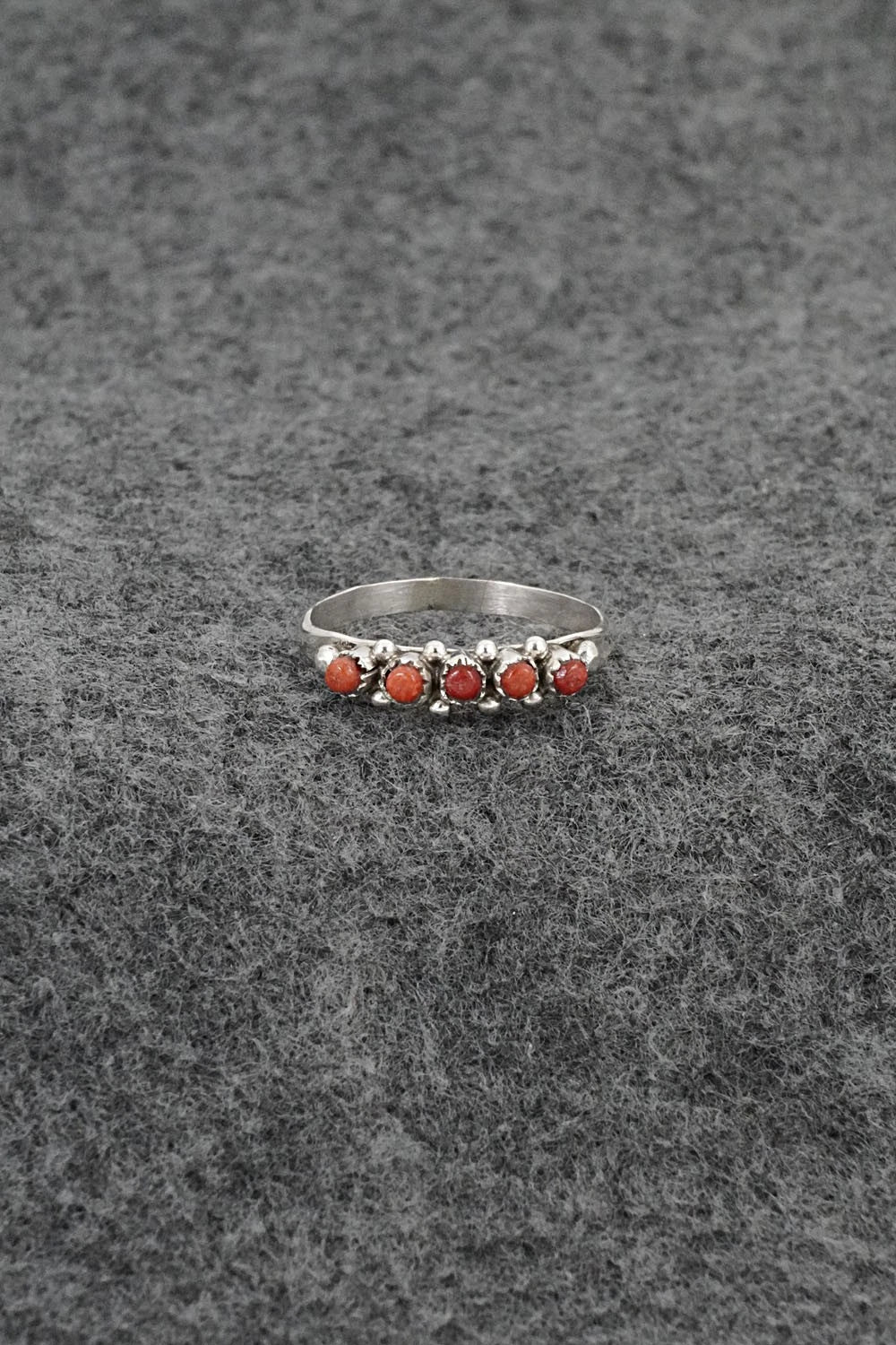 Coral & Sterling Silver Ring - April Haloo - Size 7.5
