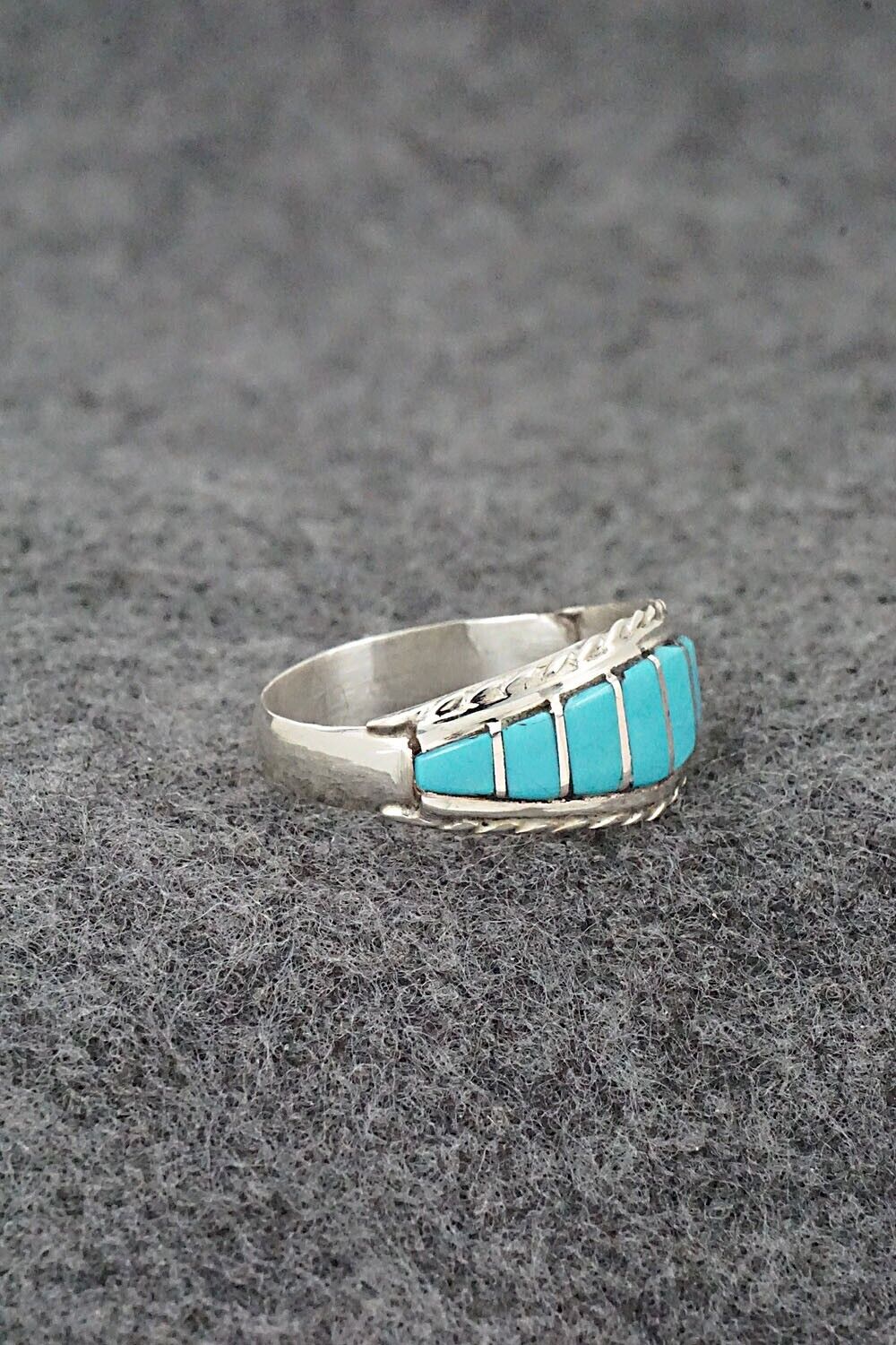 Turquoise & Sterling Silver Inlay Ring - Millie Peynetsa - Size 9.5