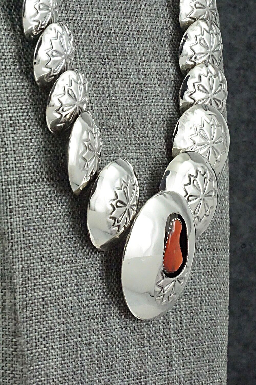 Coral & Sterling Silver Necklace and Earrings Set - Tim Thompson