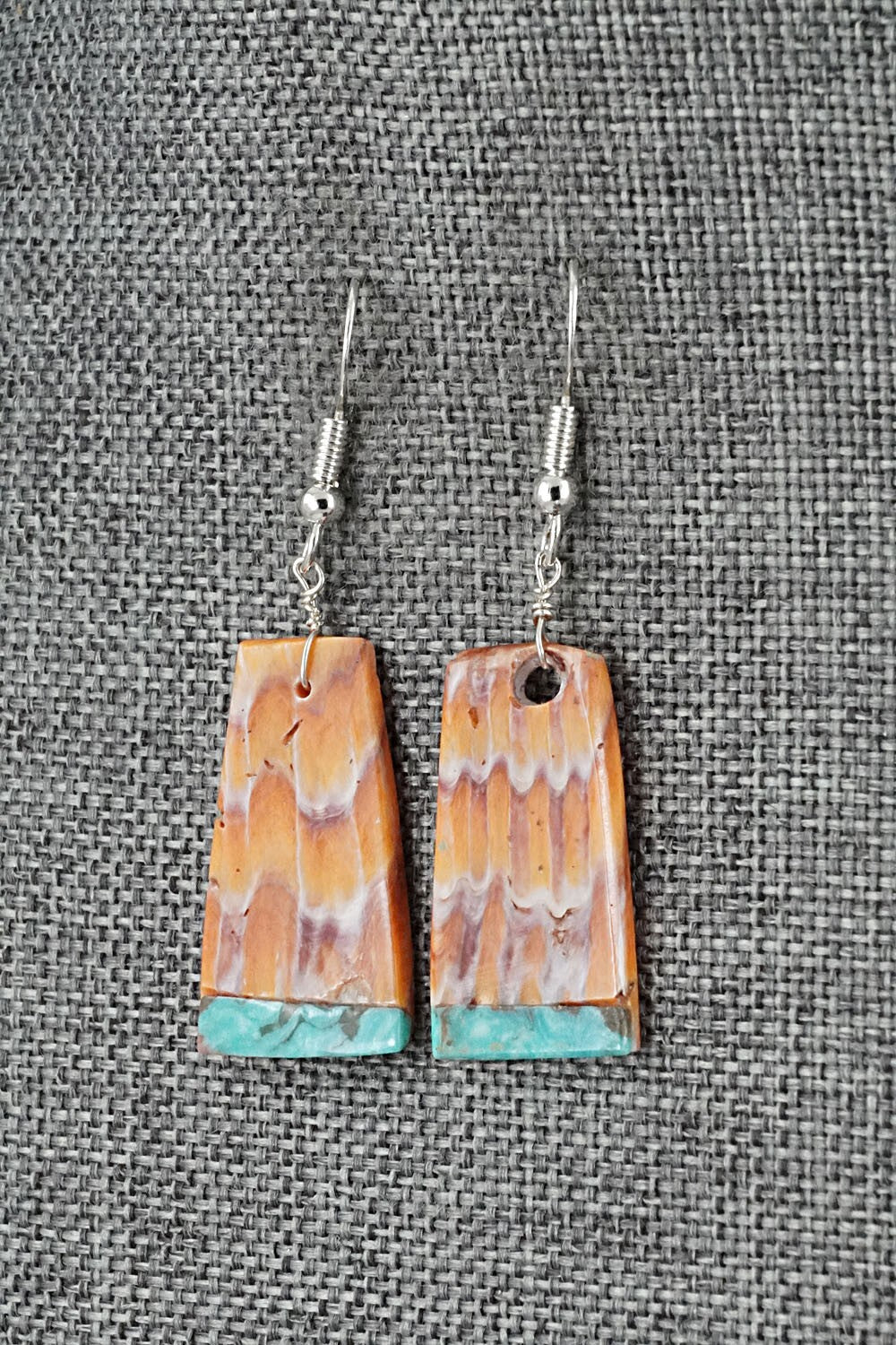 Spiny Oyster, Turquoise & Sterling Silver Earrings - Louise Pete