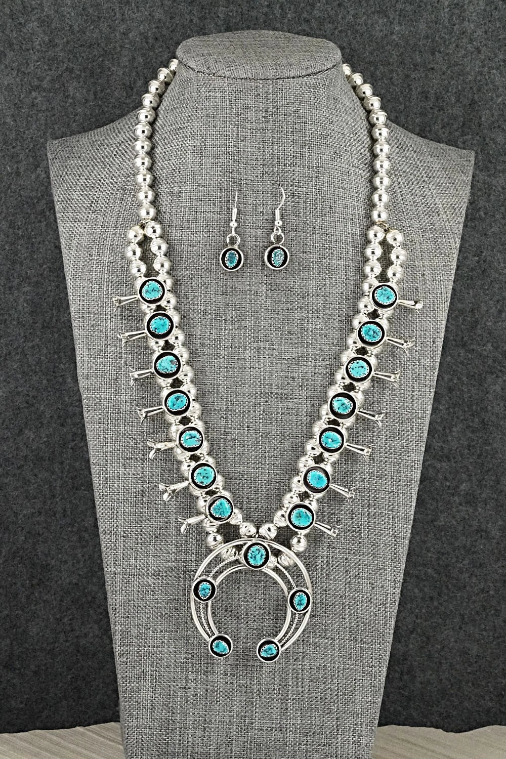 Turquoise & Sterling Silver Squash Blossom Set - Phil Garcia