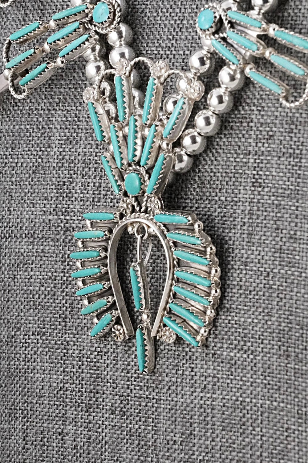 Turquoise & Sterling Silver Squash Blossom Set - Claudine Penketewa