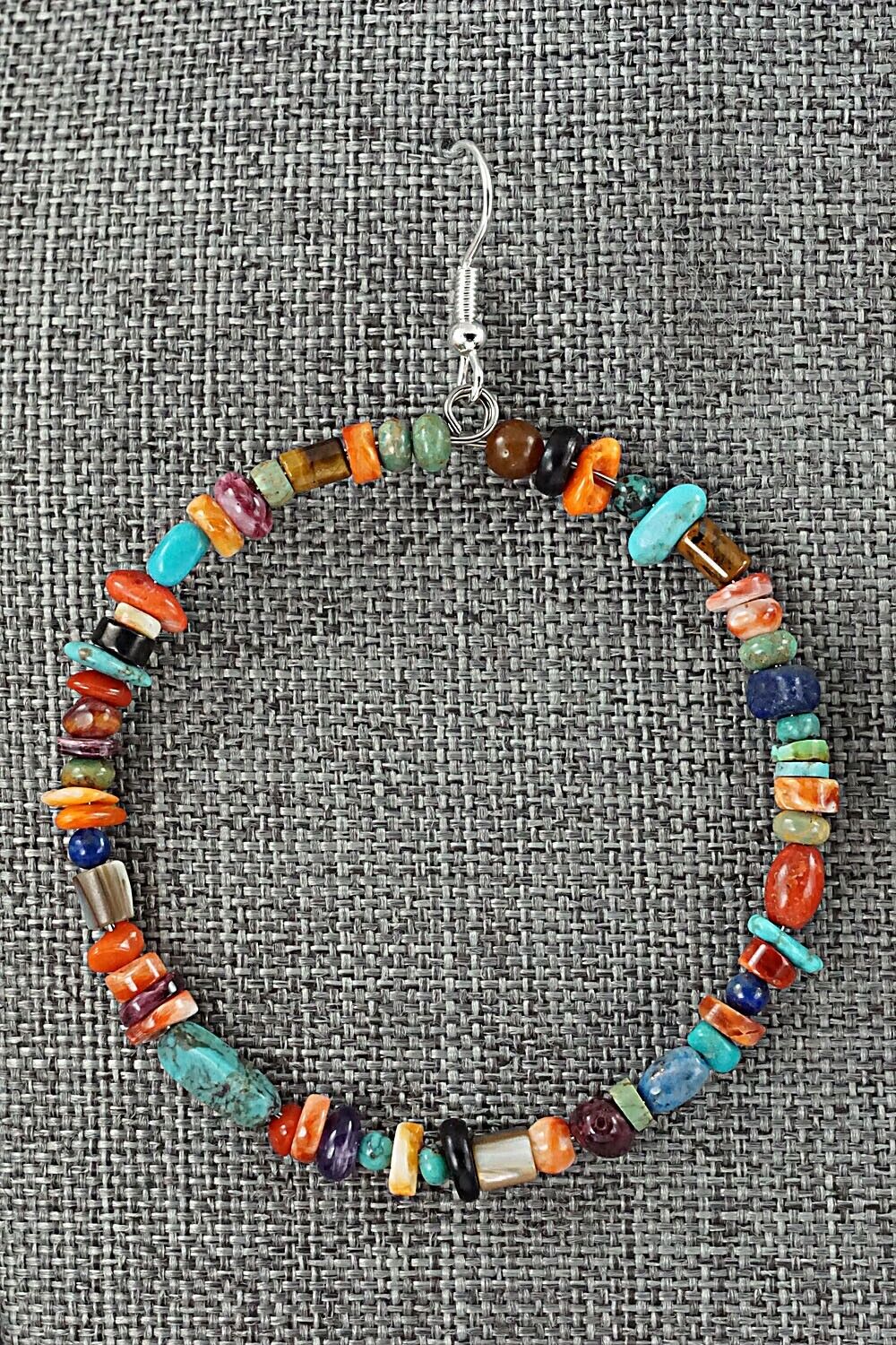 Multi Stone & Sterling Silver Hoop Earrings - Helen Tsosie